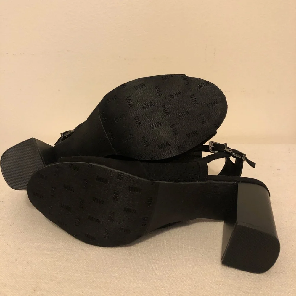 MIA Open Toe Black Sling Back Block Heels Chic Mobwife Sexy Witchy Edgy